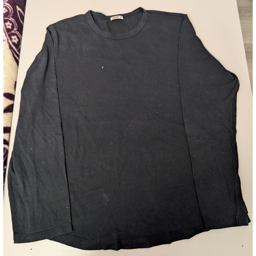 Buck Mason Mens XXL Black Slub Curved Hem Long Sleeve Crew Neck T-Shirt LA Made